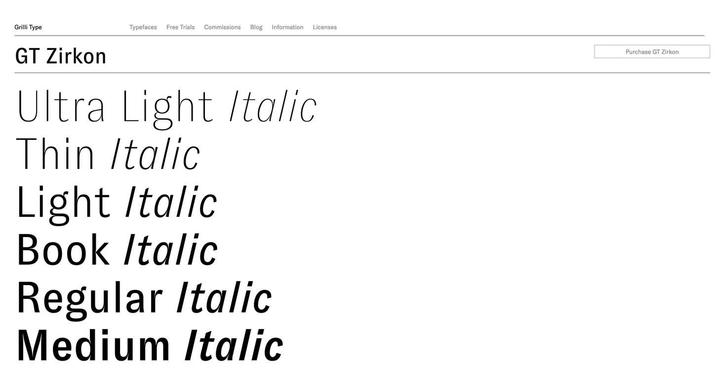 Ejemplo de fuente GT Zirkon Light Italic